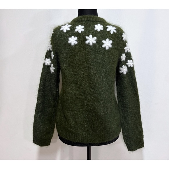 NWT Sezane Andrew Kid Mohair Wool Green Embroidered Floral Cardigan Sweater XS - Picture 7 of 11